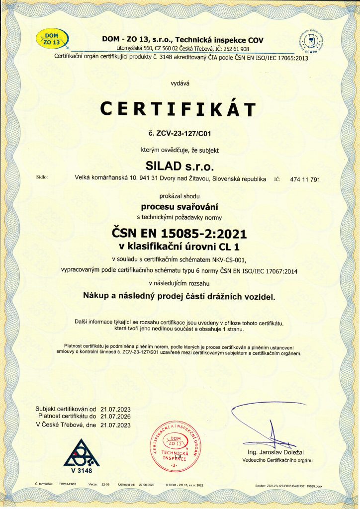 SILAD_sro_welding_certificate_CSN_EN_15085-2-202